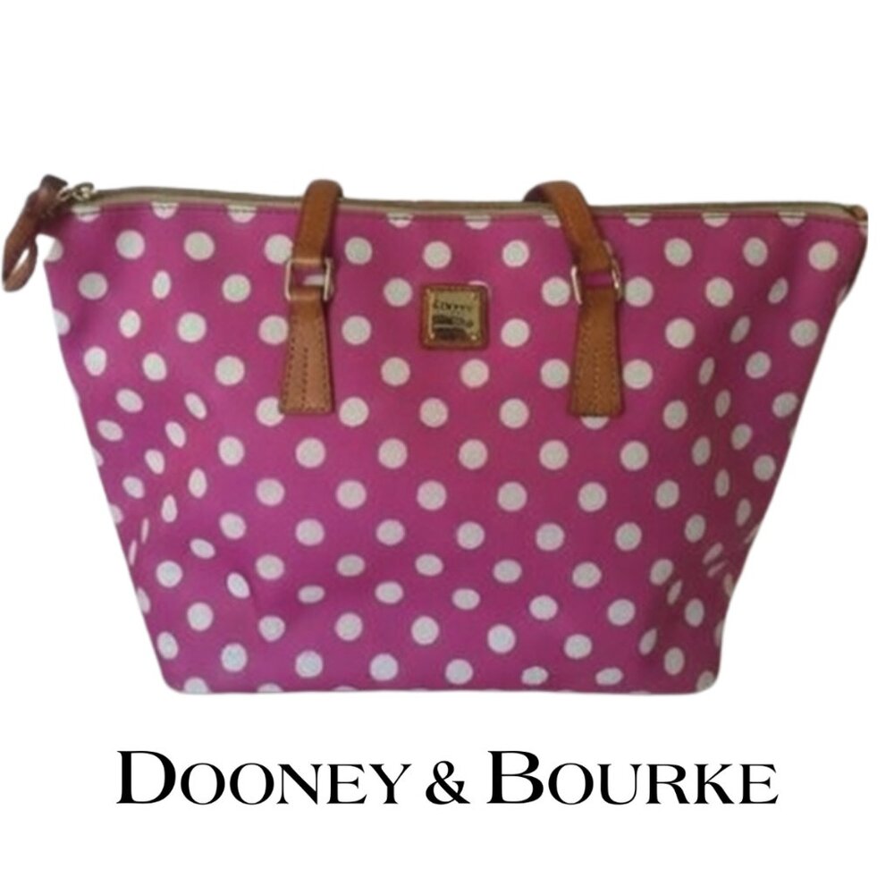 Dooney & Bourke Pink Polka Dot Tote with Tan Trim